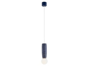Argon boll suspension fine artisanale boll, bleu cobalt profond, pois blancs, culot g9, ip44