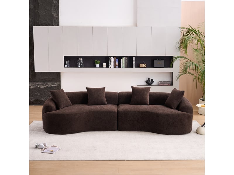  Canapé droit 4 places brun, sofa moderne modulaire en chenille livré en carton, confortable et gain de place pour salon et appartement, sans montage  - Conforama D