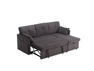 Canapé d'angle convertible réversible en velours côtelé gris foncé 206x108x66 cm avec rangement, salon séjour