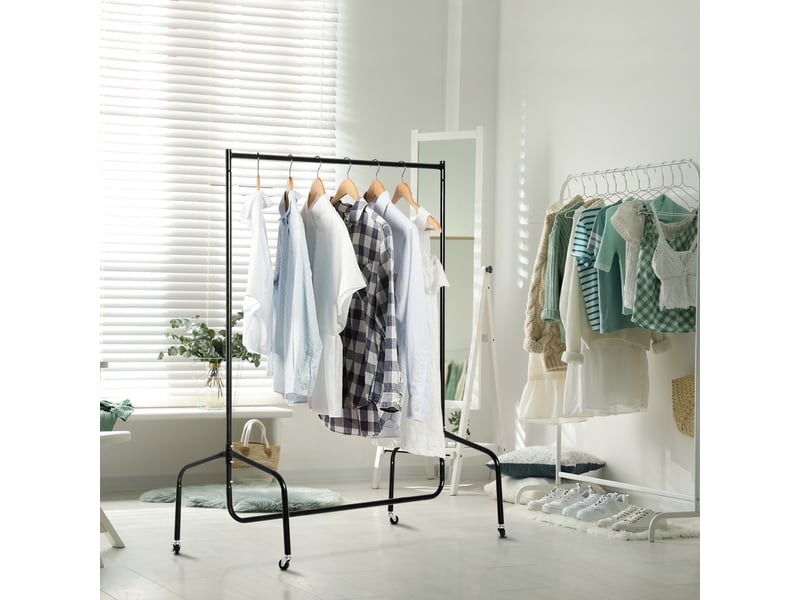  Portant à vêtements avec roulettes tringle a vêtement solide charge 140 kg 150 x 60 x 170 cm porte-manteau en acier noir  - Conforama D