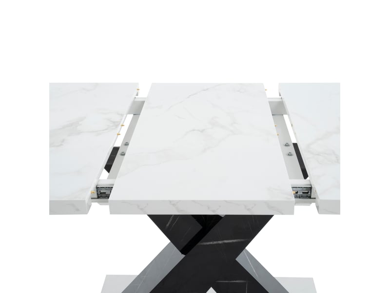  Table de salle a manger extensible rectangulaire 120-160 x 80 cm – blanc et noir – plateau central allonge  - Conforama D