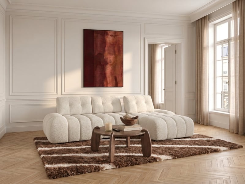 Bobochic canapé d'angle avec dossier avance recule apollon en tissu bouclette blanc angle droit APOLLON - Conforama D