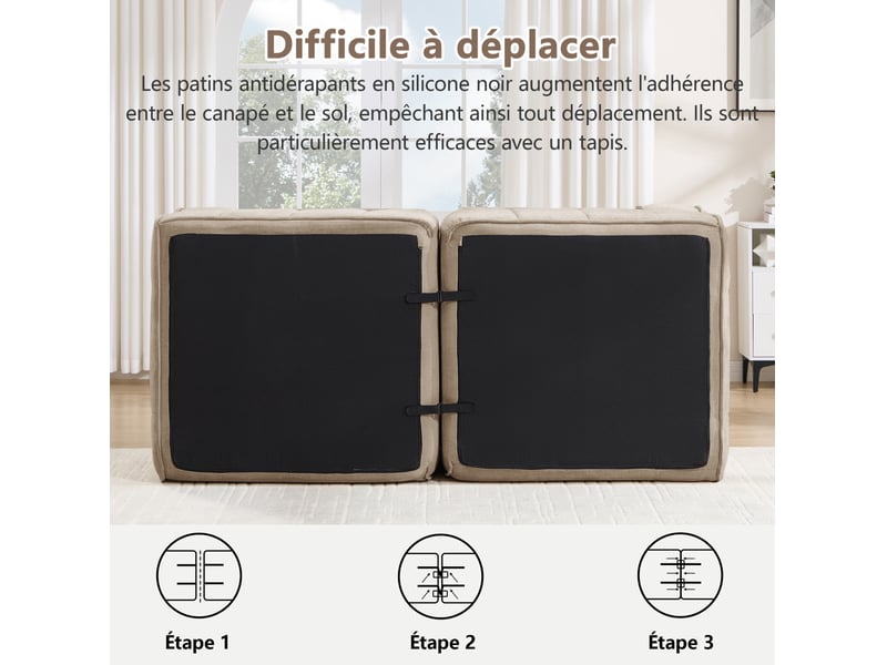 Canapé modulable 3 places en polyester beige, sans montage - Conforama E