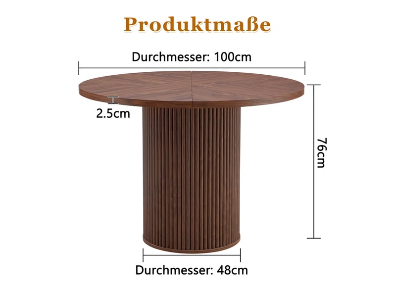 Table de salle à manger ronde pour 4 à 6 personnes avec plateau en 4 segments et rangement intégré, mdf noyer 100 cm - Conforama C