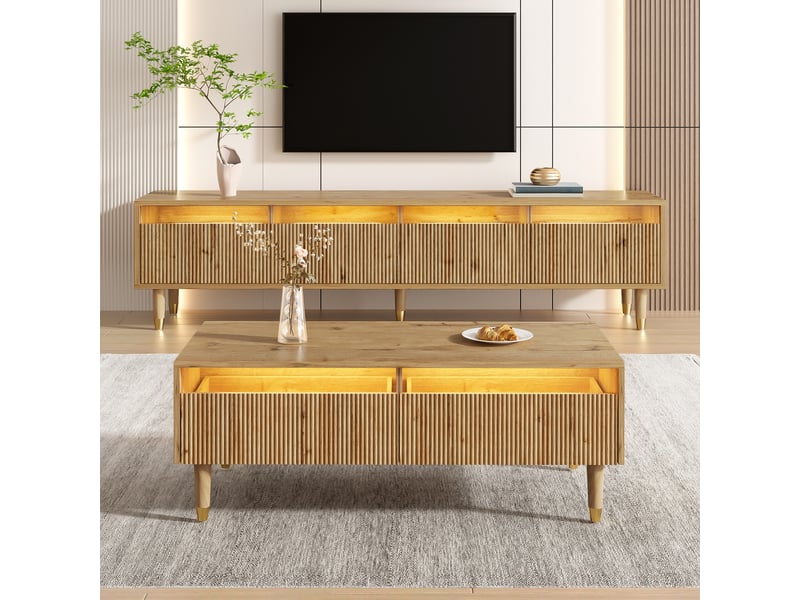  Meuble tv bois doré en mdf 110 cm  - Conforama D