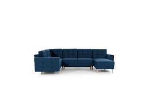 Canapé d'angle panoramique convertible hasgard u 326x202 cm bleu pétrole velours