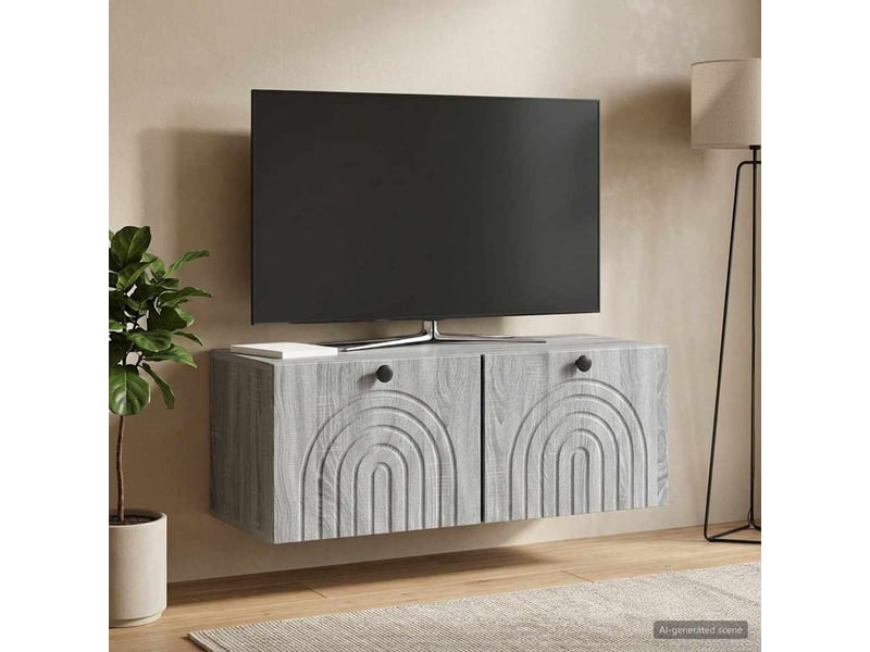 Meuble tv - banc tv - meuble de rangement mural sonoma gris 78,5 x 31 x 30 cm bois d'ingénierie  - Conforama D