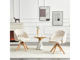 Lot de 2 chaises de salle à manger 41x41x84 cm rotatives 360°, fauteuil style rétro, assise confort, bois+tissu, blanc