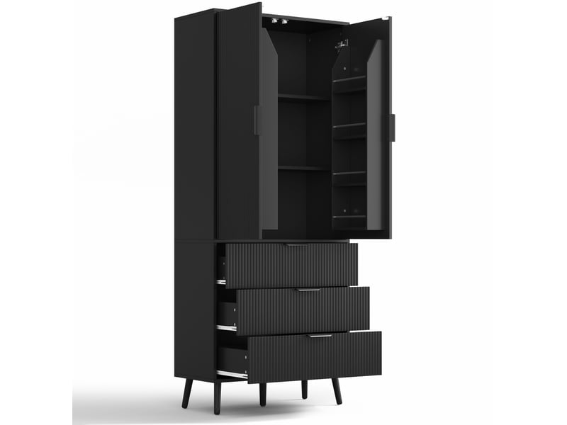 Armoire de rangement 2 portes 3 tiroirs mdf noir 75x35x180 cm - Conforama E