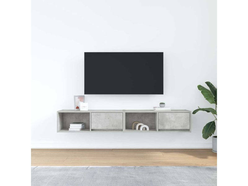  Lot de 2 meuble tv bas salon gris béton 80x31x25,5 cm bois d'ingénierie shl11204  - Conforama C