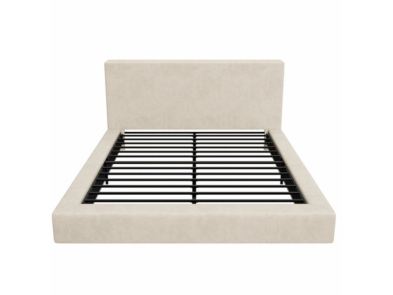  Lit 2 places 180x200 cm – beige – cadre capitonné en tissu chenille avec sommier, sans matelas  - Conforama D