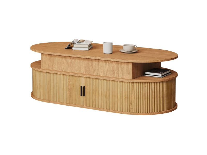  Table basse ovale relevable 100x50x40 cm coloris bois avec rangement  - Conforama A