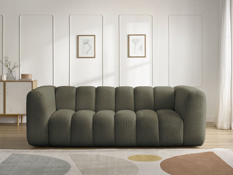  Bobochic canapé droit fixe 3 places talia tissu bouclette vert TALIA - Conforama D