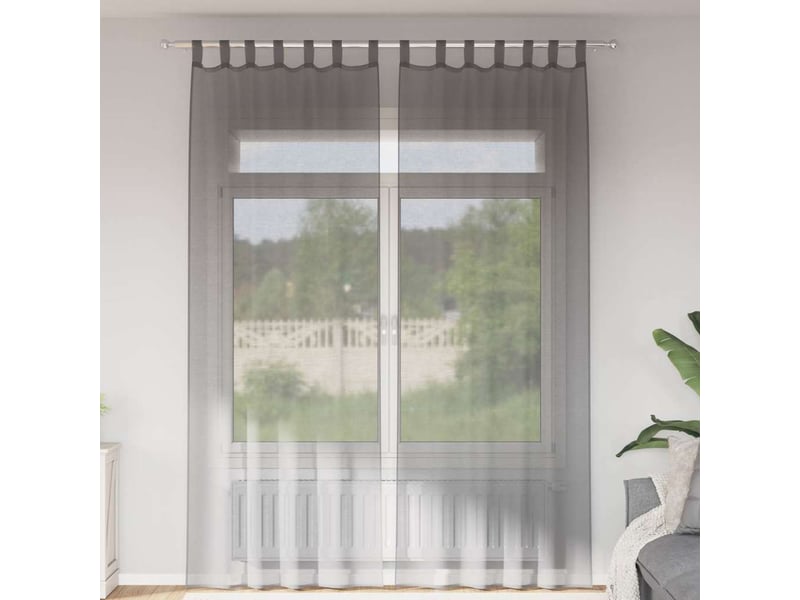  Lot de 2 rideaux en voile, voilages avec boucles gris foncé 140x260 cm cf44303  - Conforama B