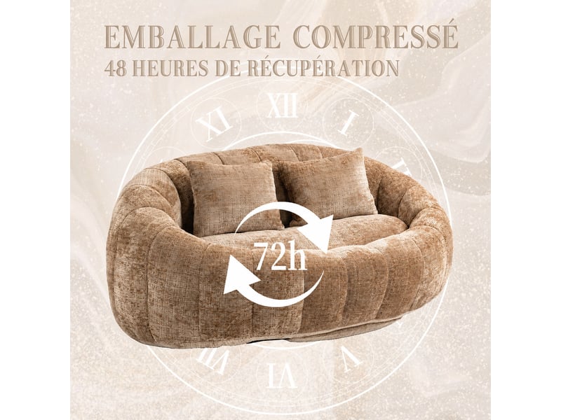  Canapé pouf 2 places lazy - 150 x 95 x 63 cm - avec 2 coussins et mousse à mémoire - chenille marron  - Conforama E