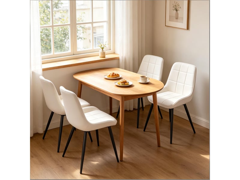  Chaise de salle à manger lot de 4 avec dossier incurvé  - pieds métal réglables velours - noir et blanc  - Conforama C