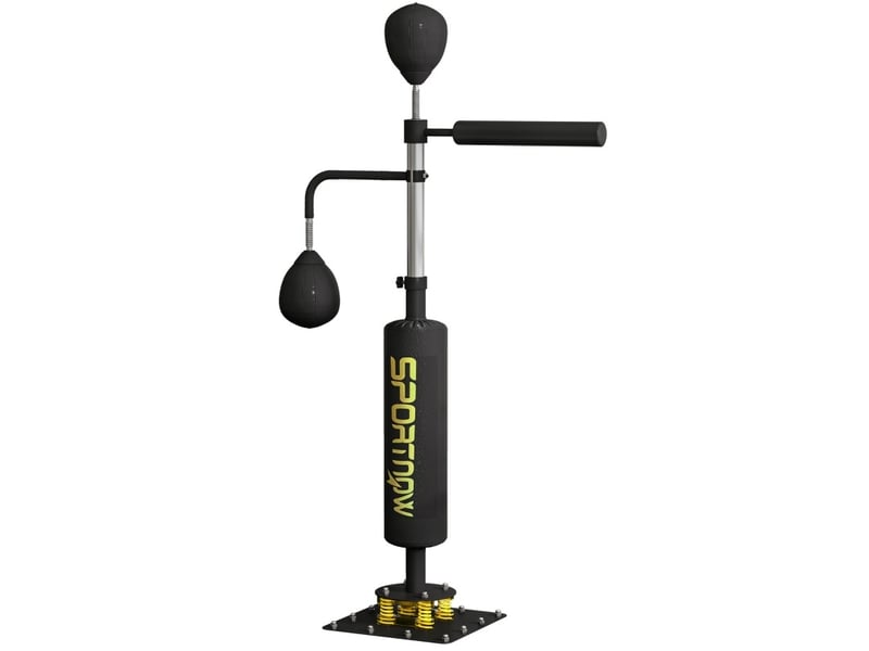  Station de boxe 107 x 36 x 140-205 cm – noire – hauteur réglable, 2 speedballs, barre de réaction rotative  - Conforama A