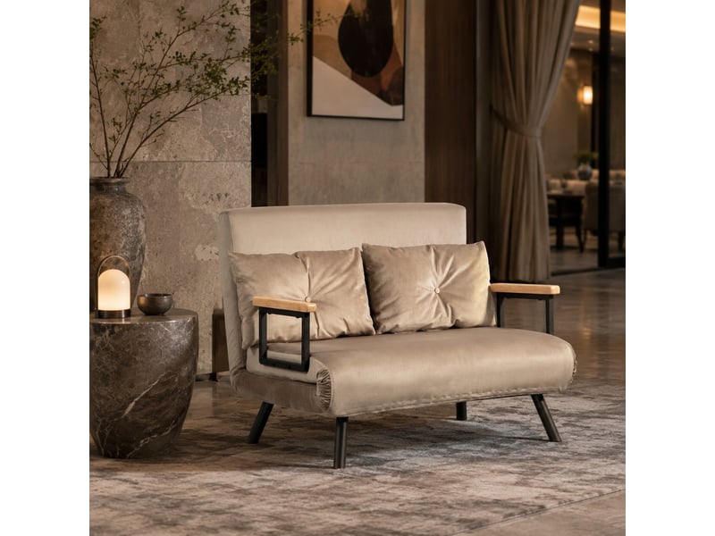  Fauteuil convertible avec dossier inclinable, coussin et pieds antidérapants en acier brun 102×73×81 cm  - Conforama C