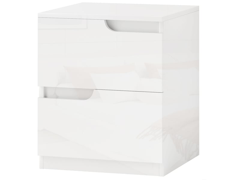  Table de chevet moderne en bois avec 2 tiroirs et finition brillante, 40 x 40 x 48 cm, blanche  - Conforama B
