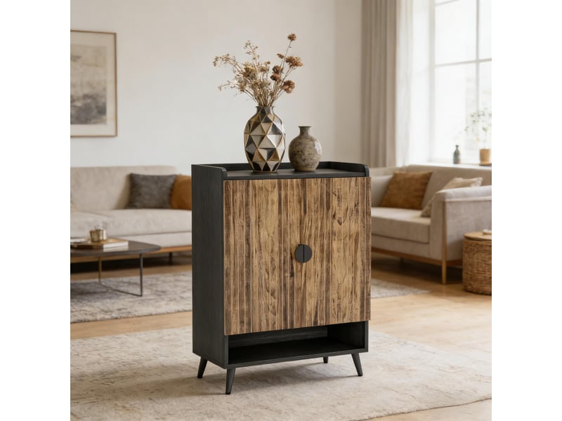  Meuble à chaussures 2 portes avec 7 niveaux réglables en panneaux de particules 75,9×37,1×109,9 cm noir et marron  - Conforama C