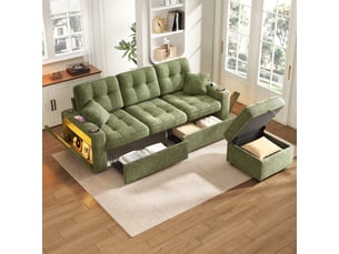 Canapé d'angle réversible fixe  Morn Vibe 3 places Tissu vert avec coffre de rangement