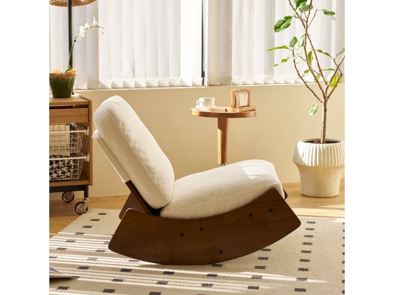  Fauteuil à bascule relax - 90x61,5x71,9 cm - balancement fluide en tissu velours côtelé structure bois massif - blanc  - Conforama C