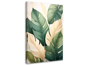 Image sur toile, feuilles tropicales vertes et crème dans une composition naturelle 80x120