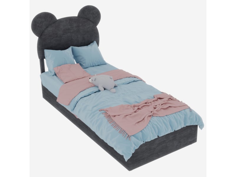  Lit coffre enfant 90x200 cm, tête de lit dessin animé, gris, sans matelas, sans fond  - Conforama E