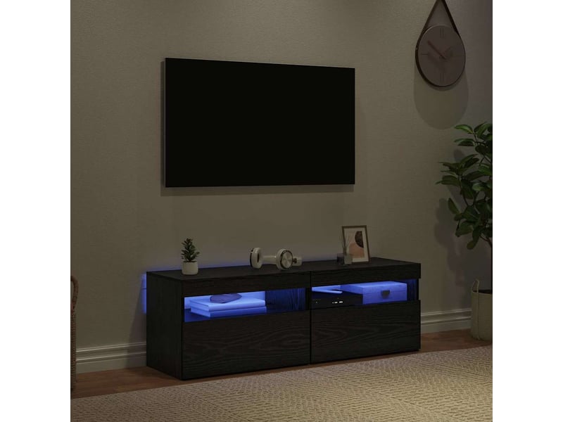  Meuble tv - banc tv - meuble de rangement 2 pcs chêne noir bois d'ingénierie  - Conforama E