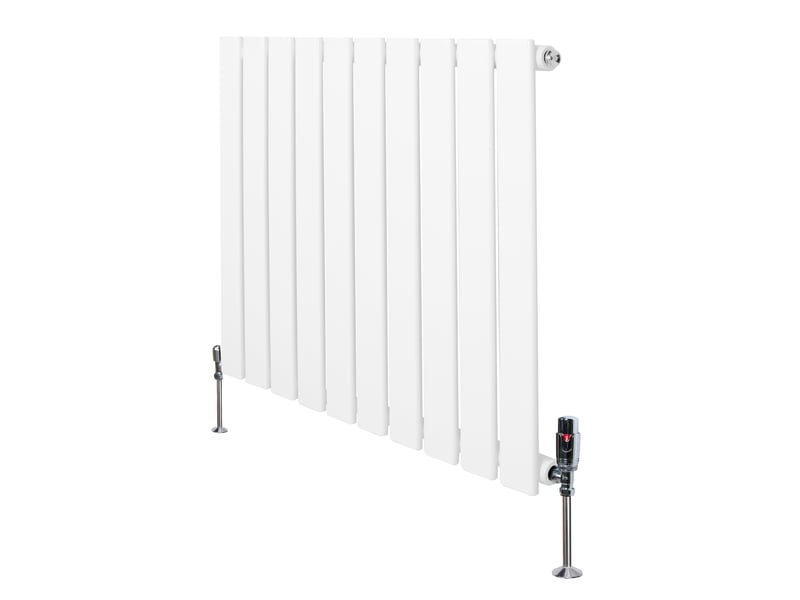 Radiateur plat à 1 colonne & vannes 600 x 700 mm en acier blanc chauffage centrale moderne horizontale monté sur mur cuisine salle de bain [brosse de 40529 - Conforama B