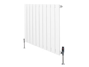 Radiateur plat à 1 colonne & vannes 600 x 700 mm en acier blanc chauffage centrale moderne horizontale monté sur mur cuisine salle de bain [brosse de