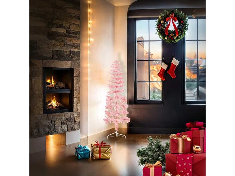  Demi sapin de noël, arbre de noël artificiel mince avec support rose 120 cm  - Conforama A