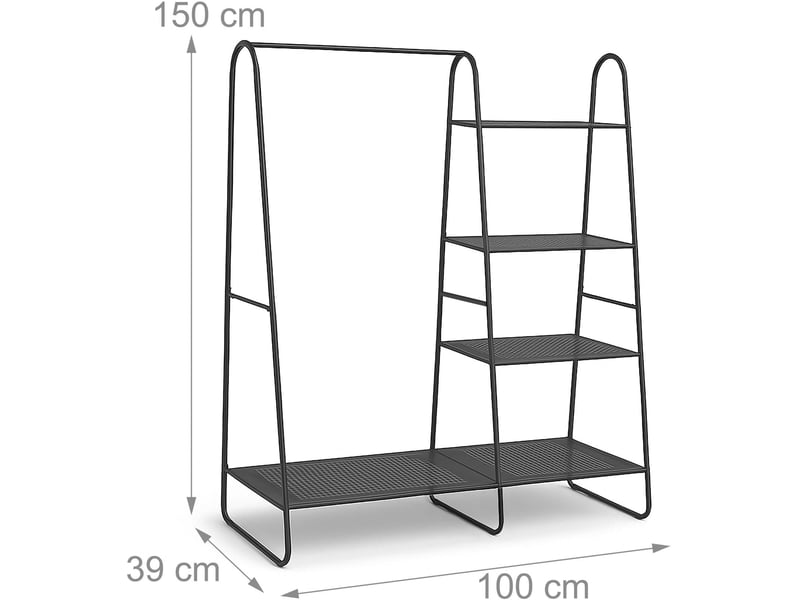  Portant moderne pour entrée et chambre 150 x 100 x 39 cm avec 5 tablettes pratiques en métal noir 13_0018564  - Conforama B