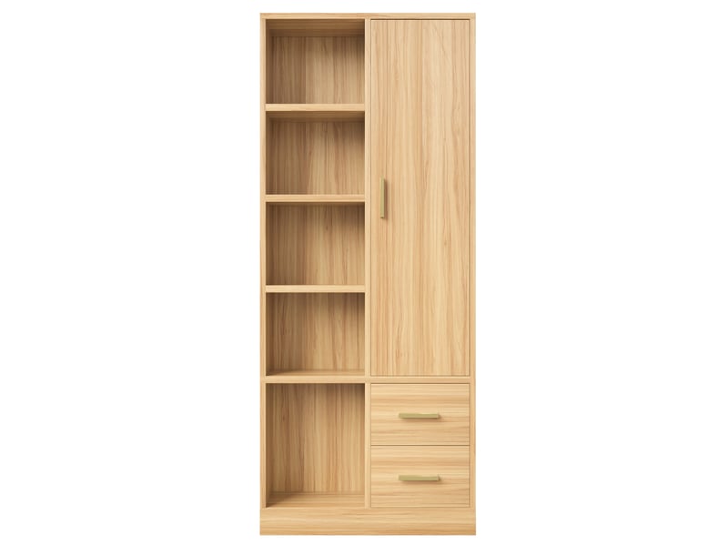 Armoire 1 porte avec 2 tiroirs et 2 penderies 70x50x170 cm coloris bois naturel - Conforama R