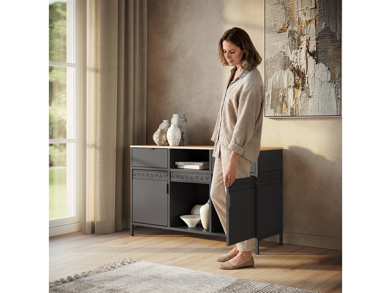 Vicco commode, noirchêne doré, 121x75.5cm  - Conforama E