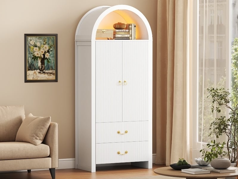  Armoire — blanc — 76 × 38 × 180 cm — 2 portes et 2 tiroirs  - Conforama B