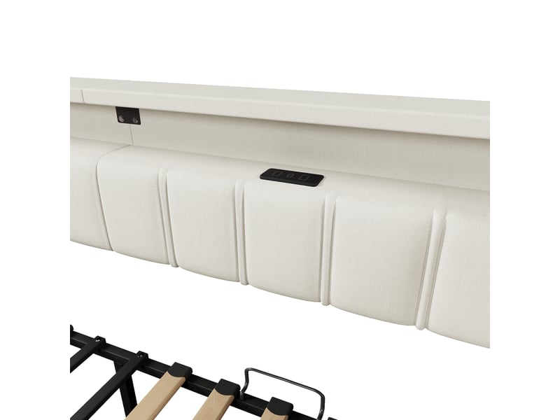  Lit de jour 90x200 canapé lit beige avec led, extensible 180x200, 2 tiroirs et ports usb  - Conforama R