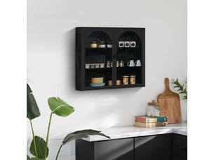 Armoire murale moderne en verre - 70x23x60 cm - noir - métal et verre trempé - deux portes - rangement à trois niveaux
