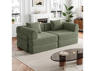 Canapé droit convertible  IKSETERA TRADING LTD 2 places Tissu vert avec coffre de rangement