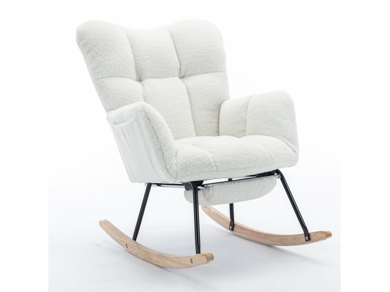  Fauteuil à bascule modenvie en tissu teddy blanc avec repose-pieds escamotable  - Conforama A