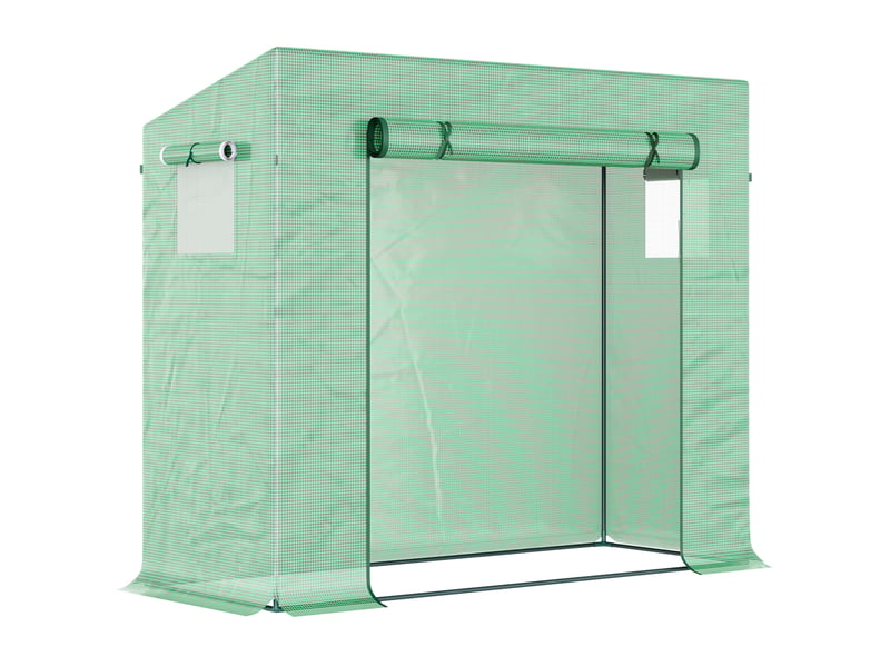  Serre de jardin 200 x 76 x 168 cm – verte – porte enroulable et 2 fenêtres latérales, film pe maillé  - Conforama A