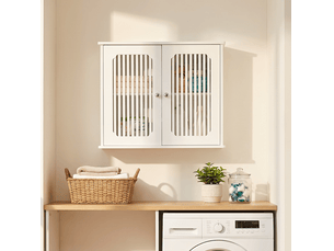 Armoire murale de salle de bain 60x20x52 cm 2 portes à lamelles mdf blanc