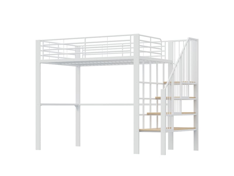  Lit mezzanine 140x200, structure métal robuste lit mezzanine escalier, rangement intégré, design tous âges  - Conforama E