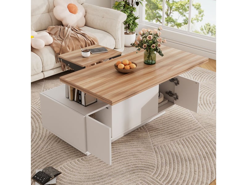  Table basse, plateau relevable double mécanisme table basse salon, rangement intégré discret, capacité charge 50 kg  - Conforama A