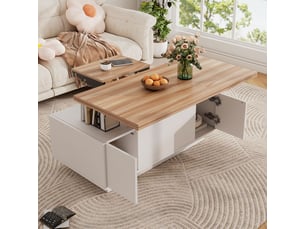 Table basse, plateau relevable double mécanisme table basse salon, rangement intégré discret, capacité charge 50 kg