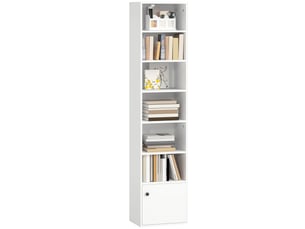 Bibliothèque à 7 niveaux, style moderne, avec étagères ouvertes et porte, 40 x 30 x 180 cm, blanche