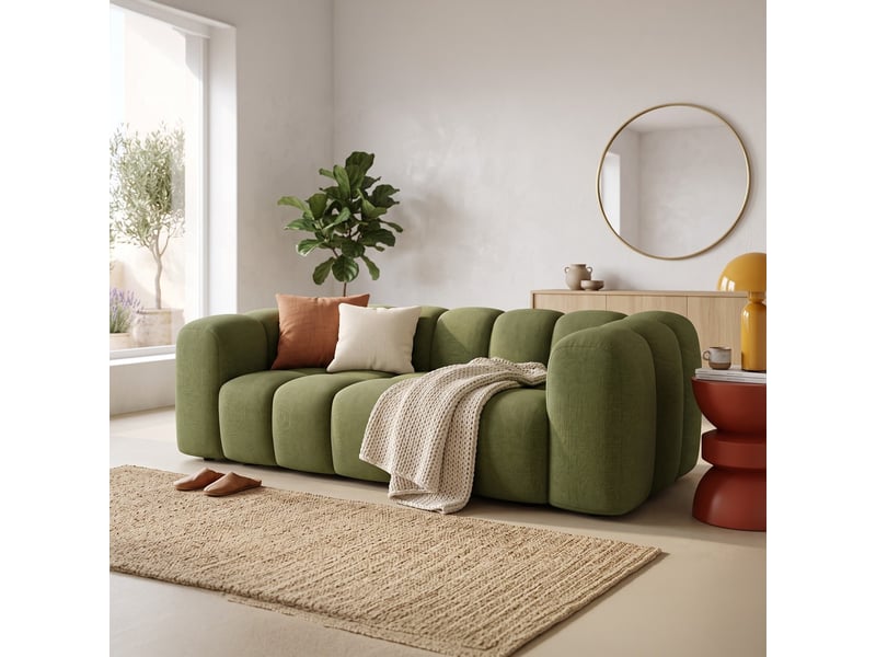 Canapé capitonné convertible 3 places en tissu chenille vert olive - ouverture express - belleville Belleville - Conforama B