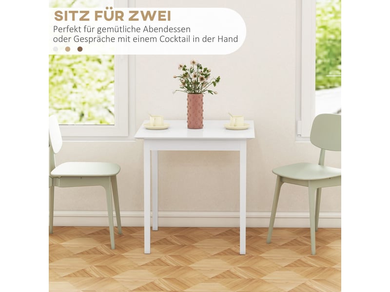  Table salle à manger 80x80, plateau bois massif table de cuisine, design campagne, surface laquée blanche, pieds avec protections  - Conforama E