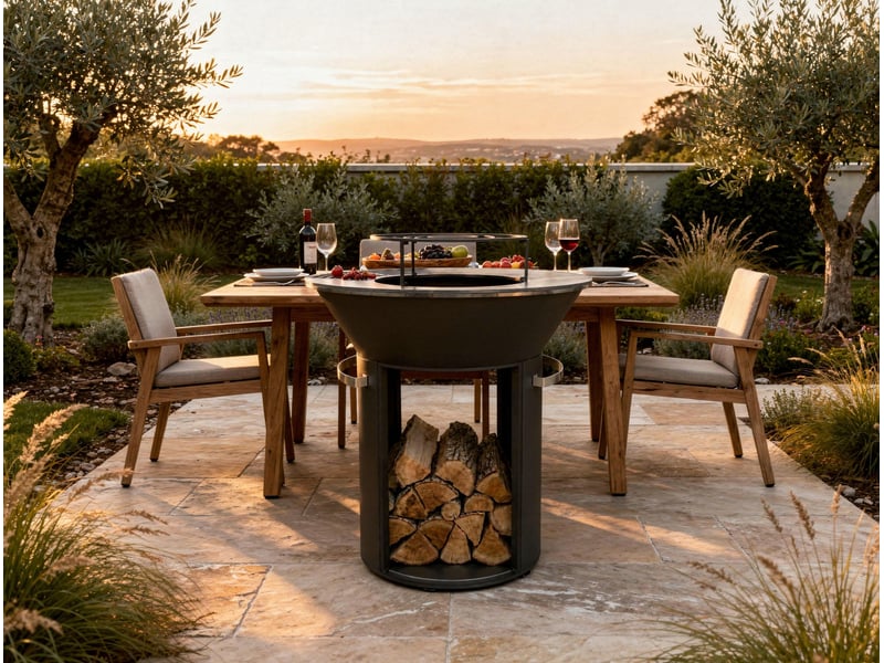  Barbecue rond grand avec plaque d'acier rond et grill en acier coloris noir EFP59B ROUND - Conforama E