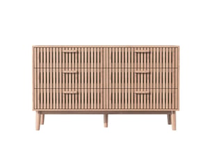 Commode 6 tiroirs, meuble de rangement 100x34x73cm, avec dispositif anti-basculement, en bois, style naturel, couleur bois